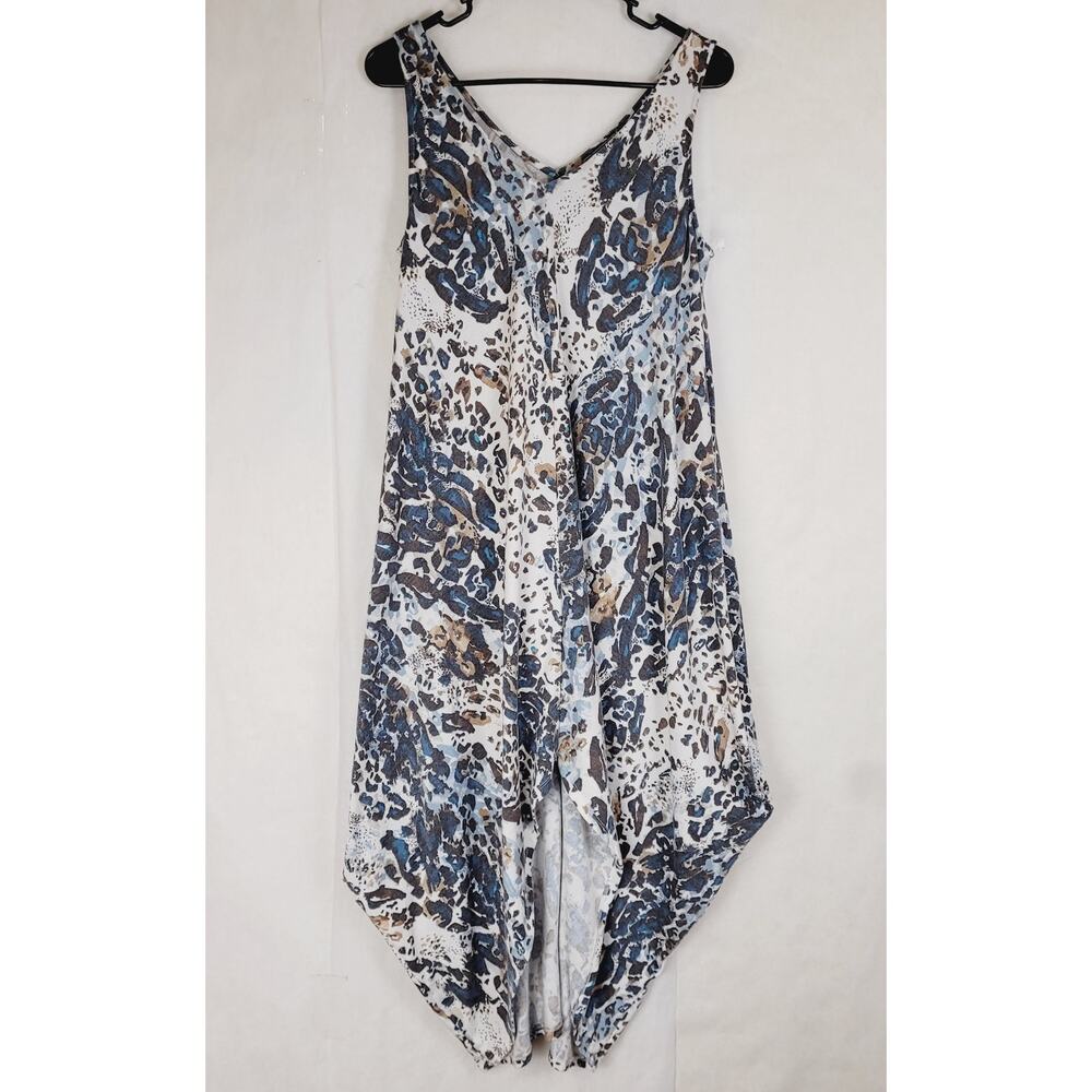 Everlily blue cheetah print handkerchief hem dress Size small Lagenlook